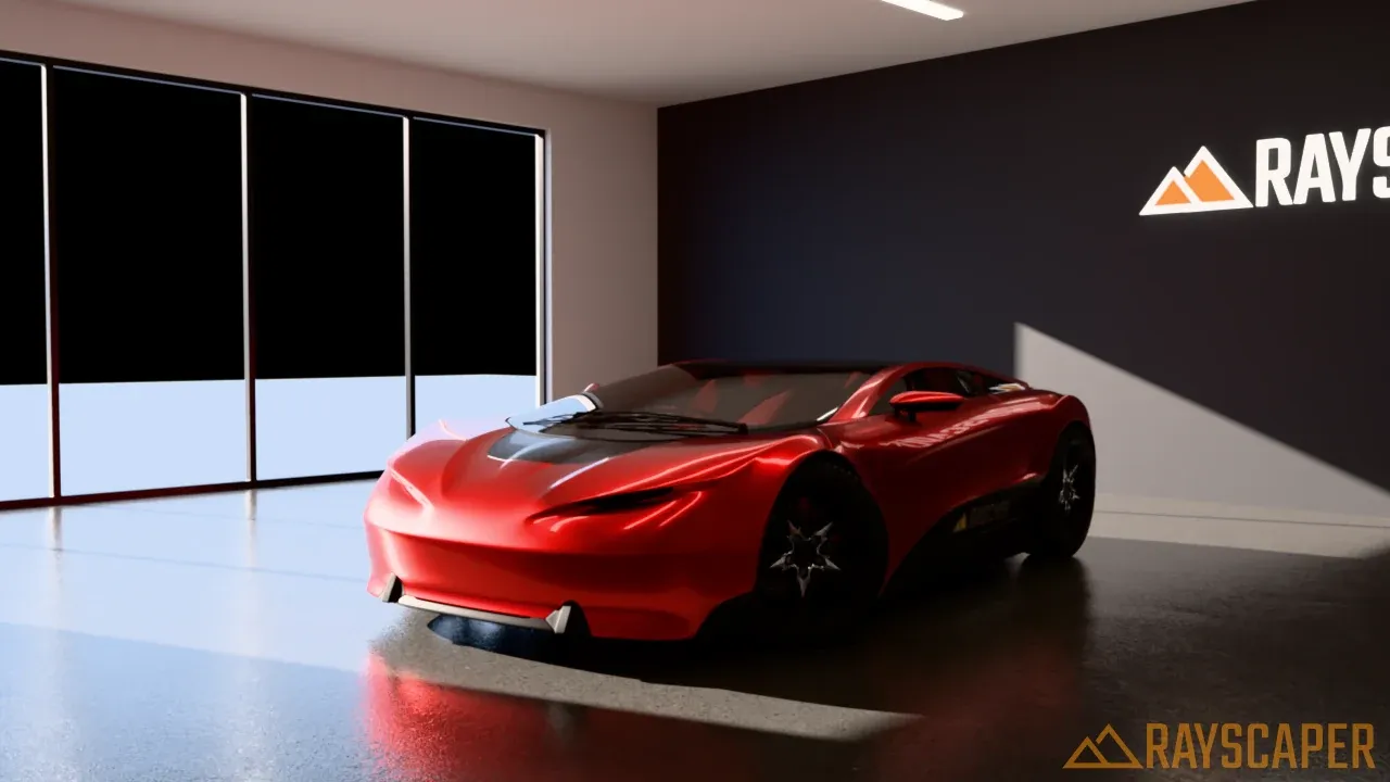 The showroom with a transparent environment: the windows are black