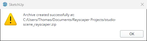 Archive created successfully dialog