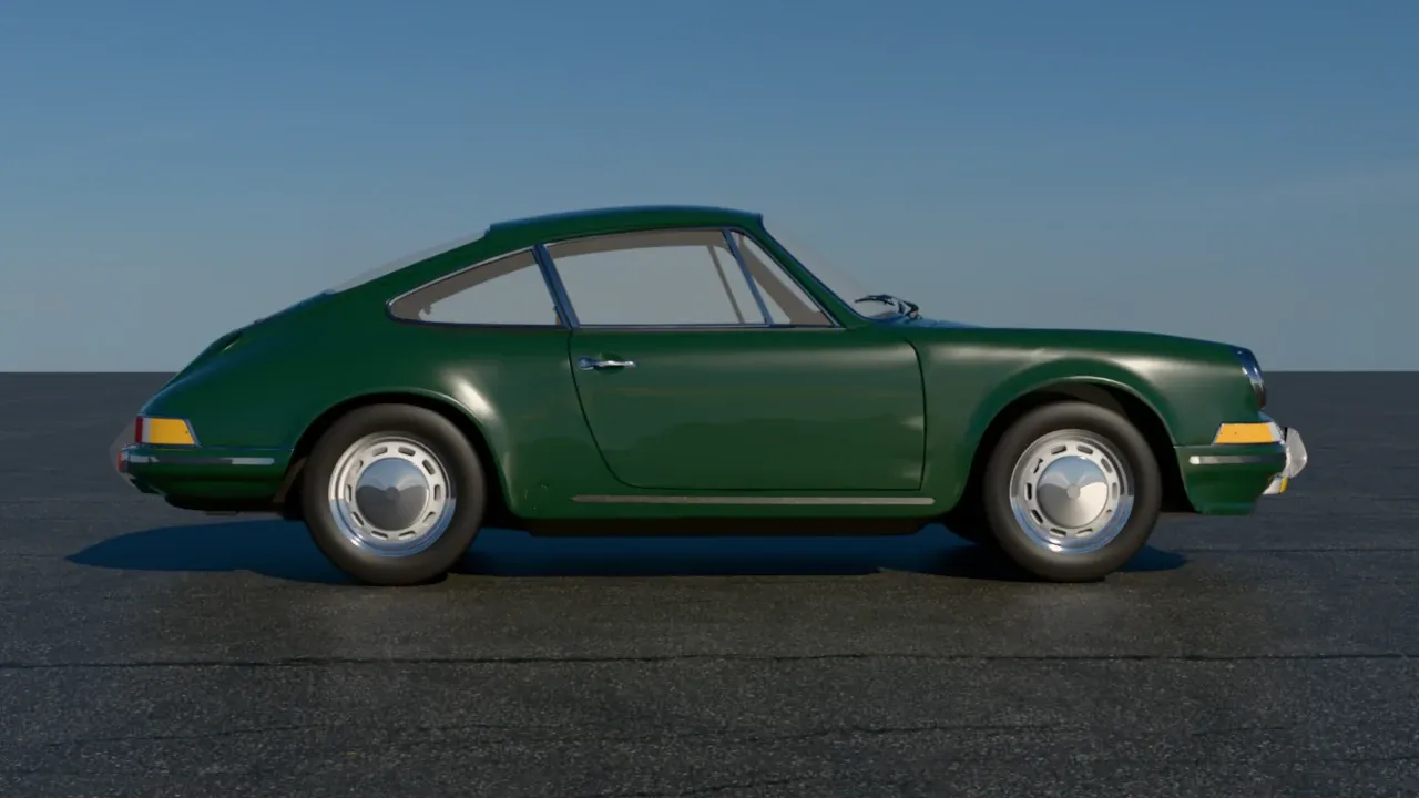 The 1964 911 in profile, lit by a low sun
