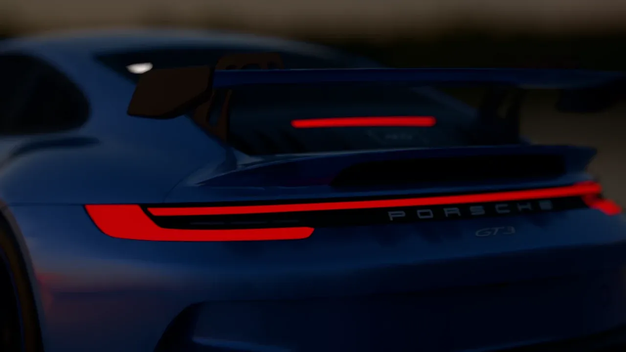 Close-up of the GT3's tail light strip at night