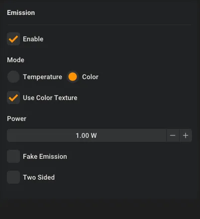 Emission controls in Color mode with Use Color Texture enabled