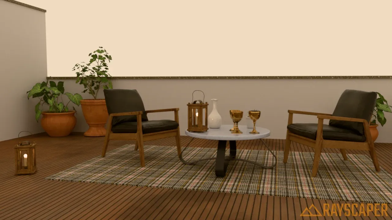 The terrace with a warm beige color environment