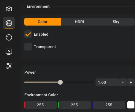 The Color environment settings