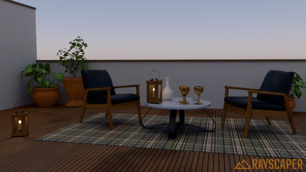 The terrace under a hazy Hosek/Wilkie sky