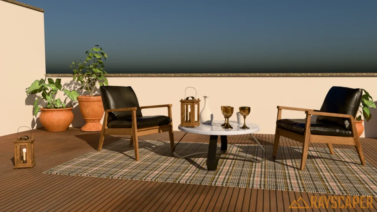 The terrace under a dusty Nishita sky