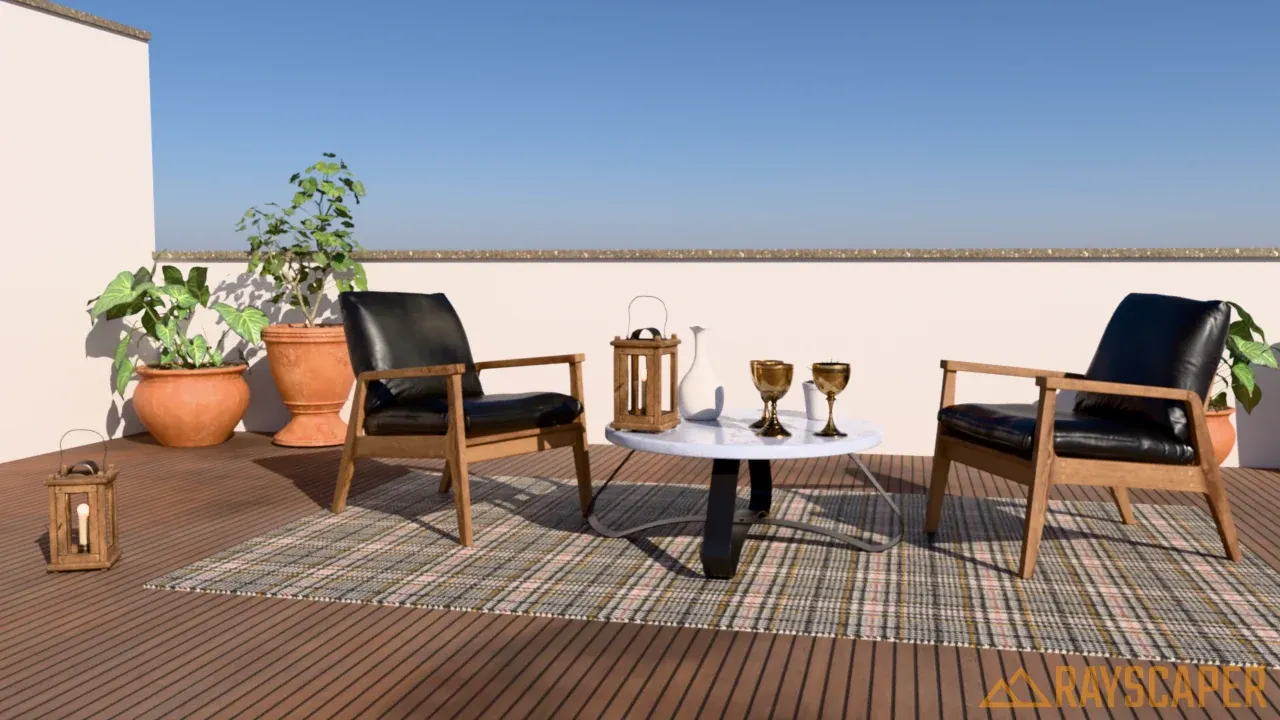 The terrace under a hazy sky