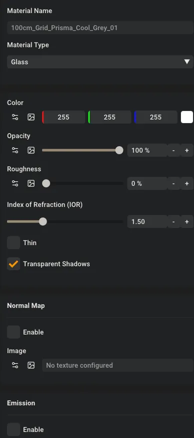 Glass material configuration