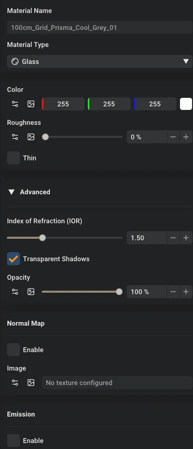 Glass material configuration