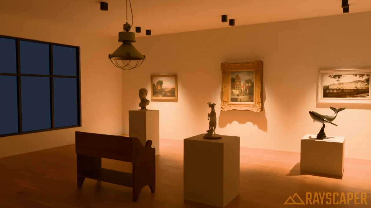 Medium spot downlights drawing cones of light on the wall