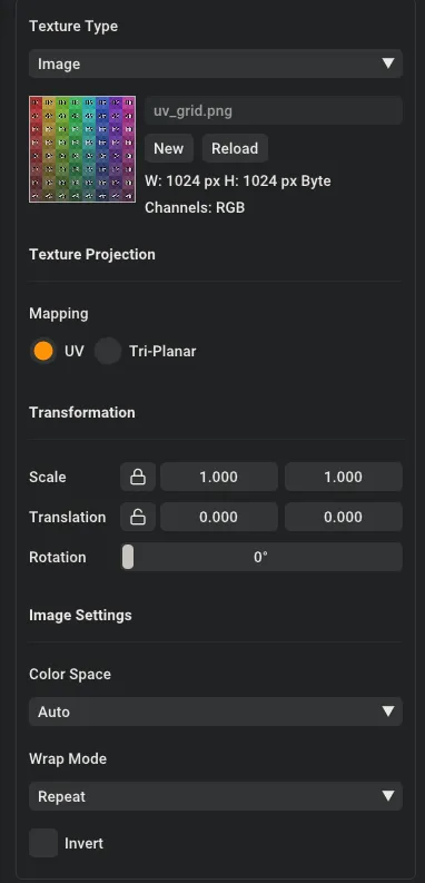 Image texture settings panel