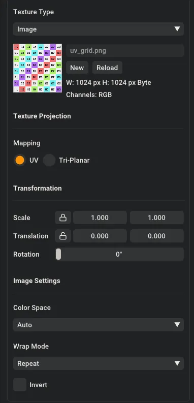 Image texture settings panel