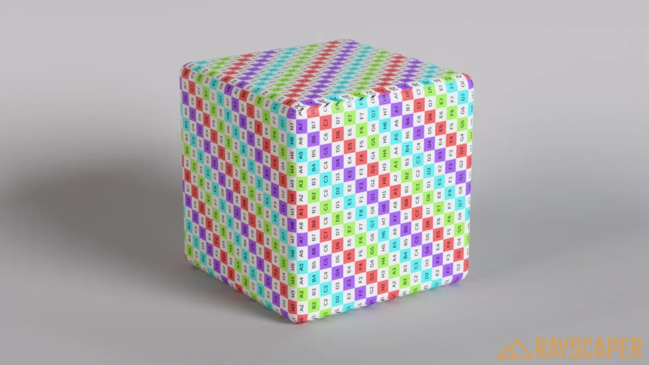 The grid texture at scale 2, repeating twice per face