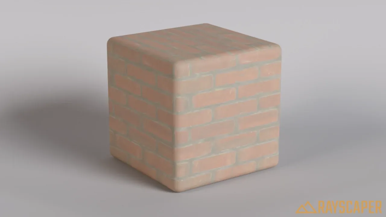 A cube with a brick texture mixed with cream paint, like whitewashed brick