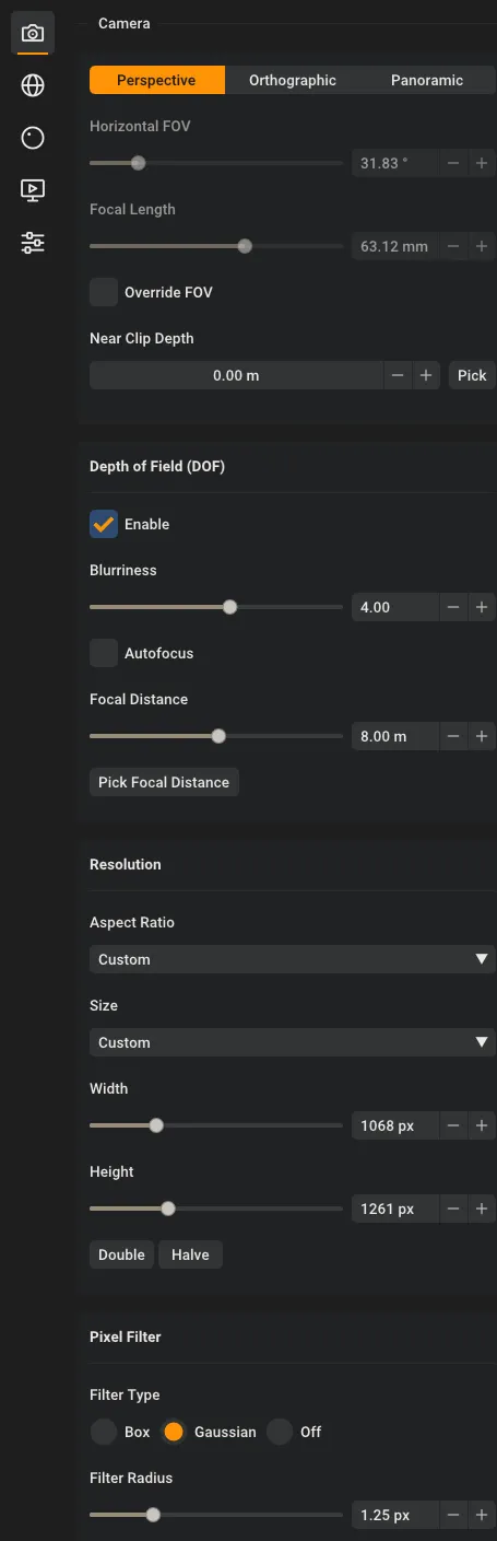 Perspective camera settings