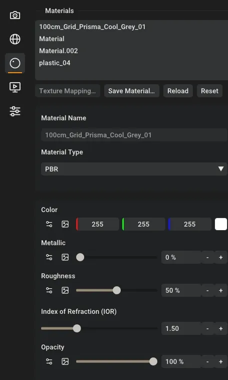 Rayscaper's Materials section with a PBR material
