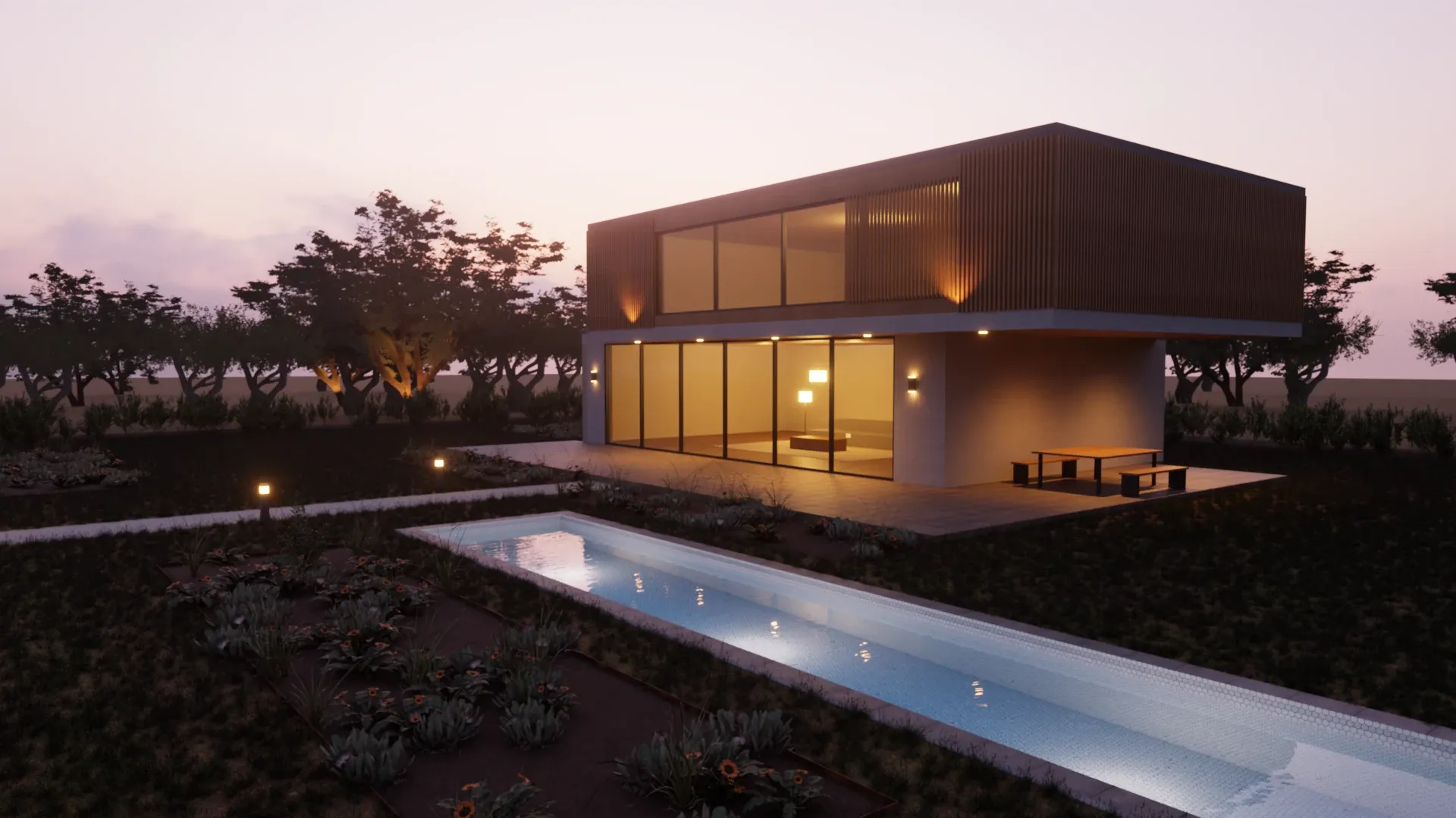 Villa at Dusk by Rayscaper example scene