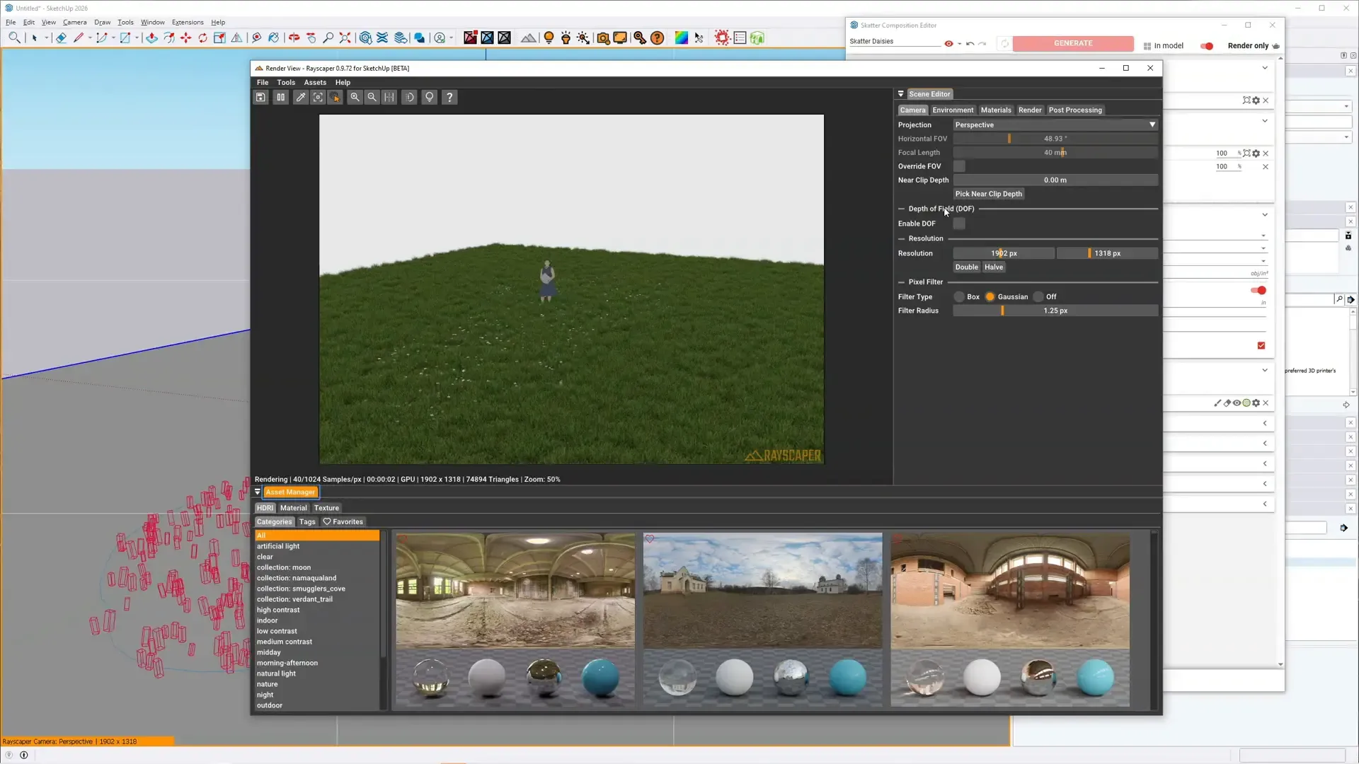 Using Skatter paint mask to control flower placement