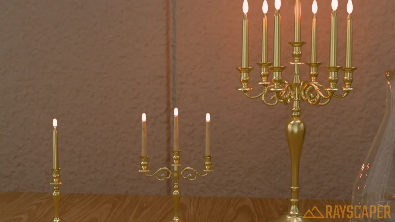 Brass candleholders with lit candles