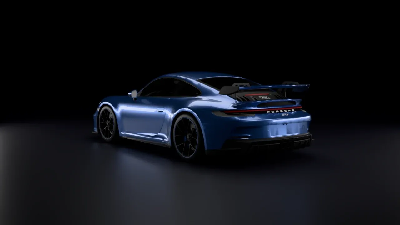 The GT3 from the rear three-quarter in the studio