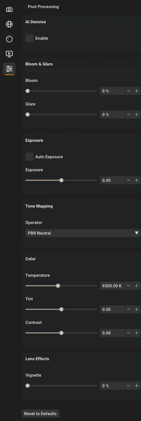 Post processing settings