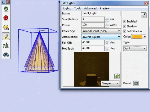 Twilight's Light Editor with a spot light