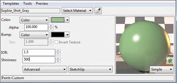 Twilight's Material Editor with the Paint template applied